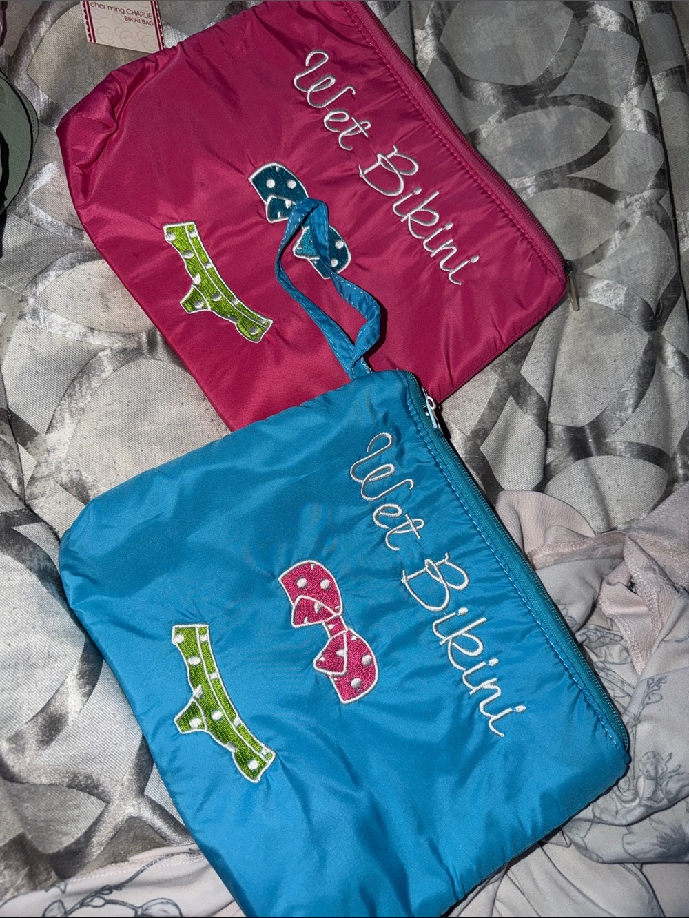 Charles & Keith Pink and Blue "Wet Bikini" Kids Pouch Duo